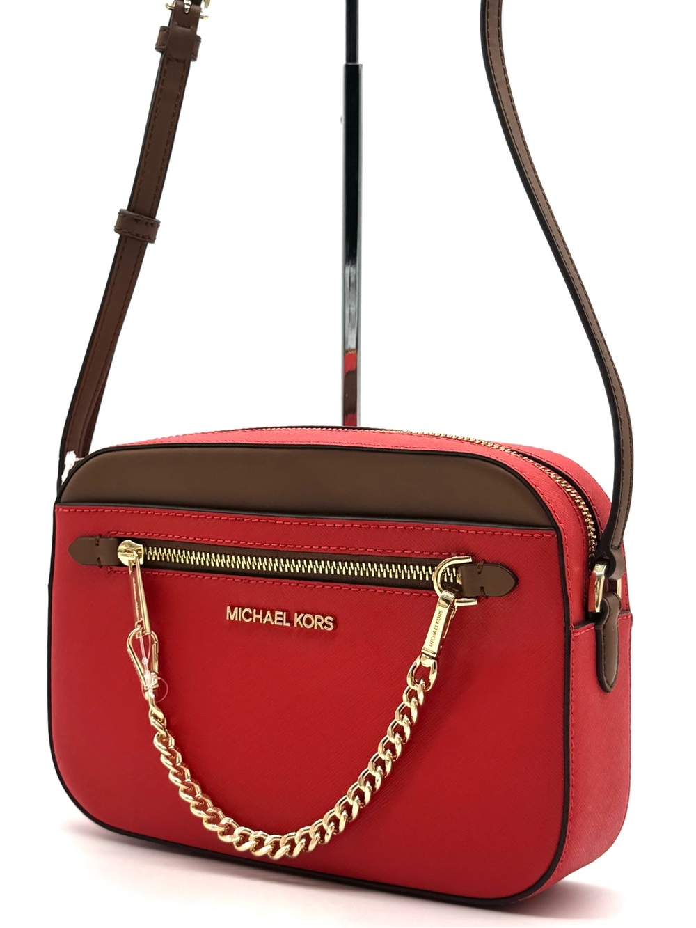 Michael Kors Large Jet Set Travel Logo Crossbody Bag Dark Sangria/Brown